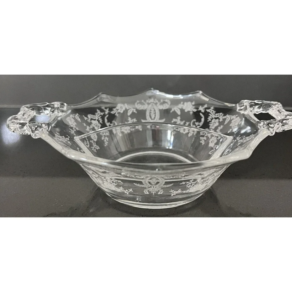 Vintage Fortoris Navarre‎ Clear Etched Glass Bowl Divided